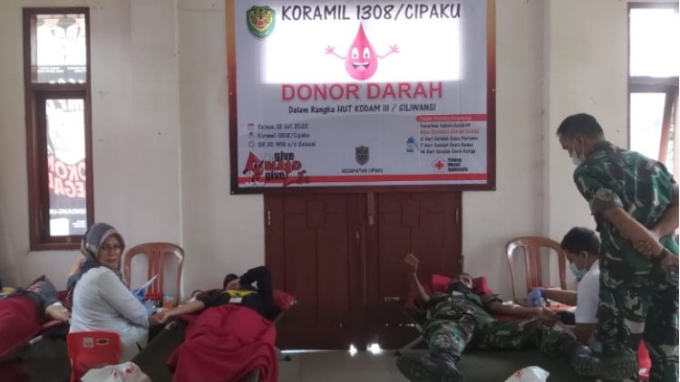 Sambut HUT Kodam III Siliwangi, Koramil 1308 Cipaku Gelar Donor Darah