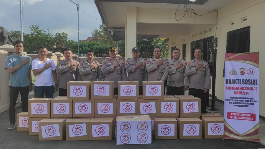 Polsek Leuwisari Bagikan Paket Sembako untuk Anak Yatim dan Lansia