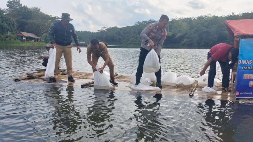 Jaga Ekosistem Situ Sanghyang, Polsek Tanjungjaya Tebar 50.000 Benih Ikan
