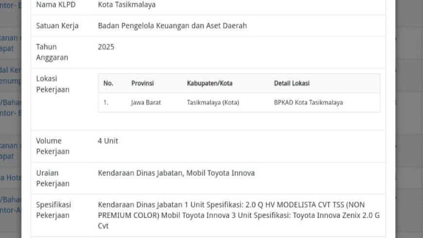 Viman Diky Tolak Mobil Dinas, Sang Istri dan Sekda Diam Diam Dibelikan Mobil Baru?